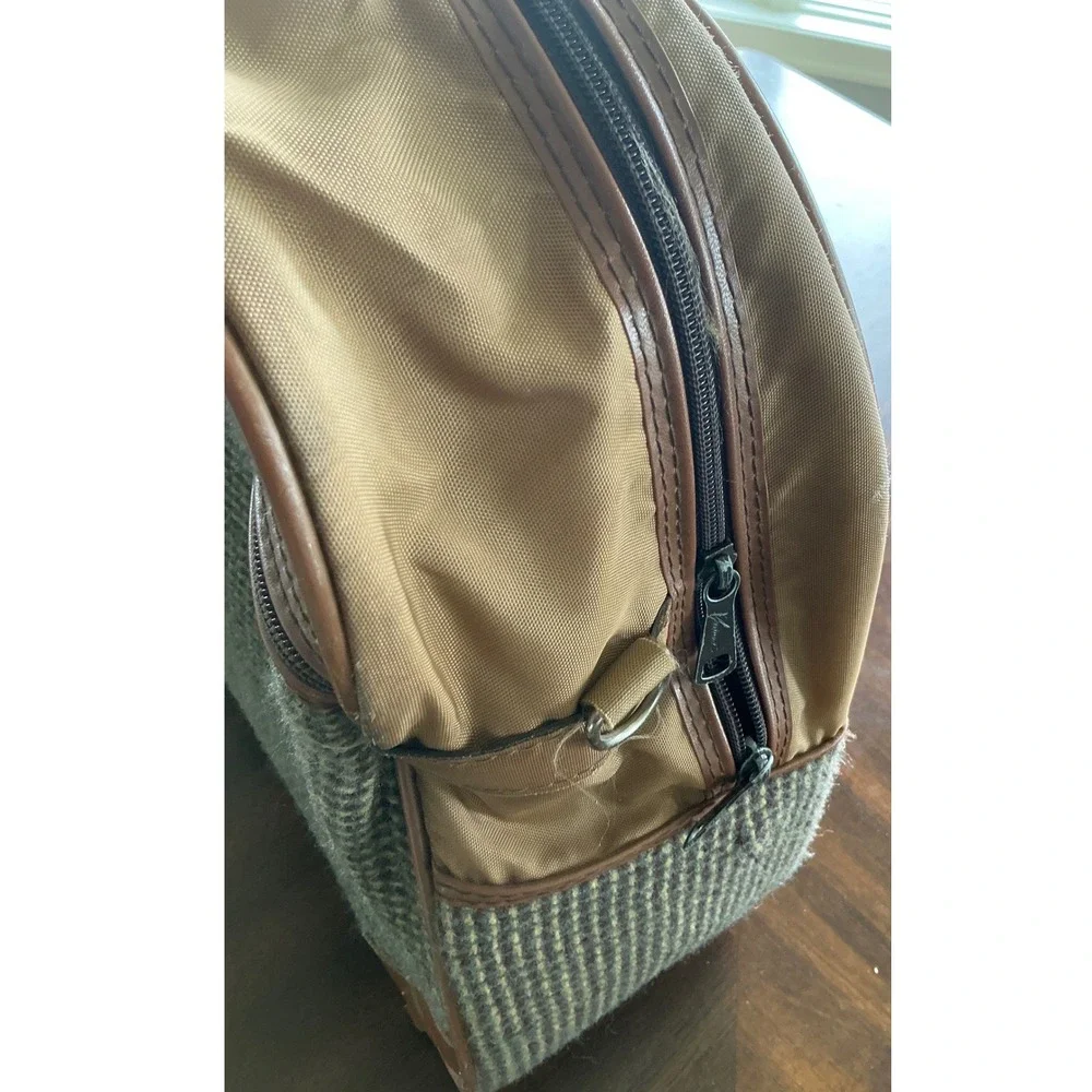 Vintage Travel Bag Tweed Carry On Luggage Brown Tan Weekend Duffel Bag
